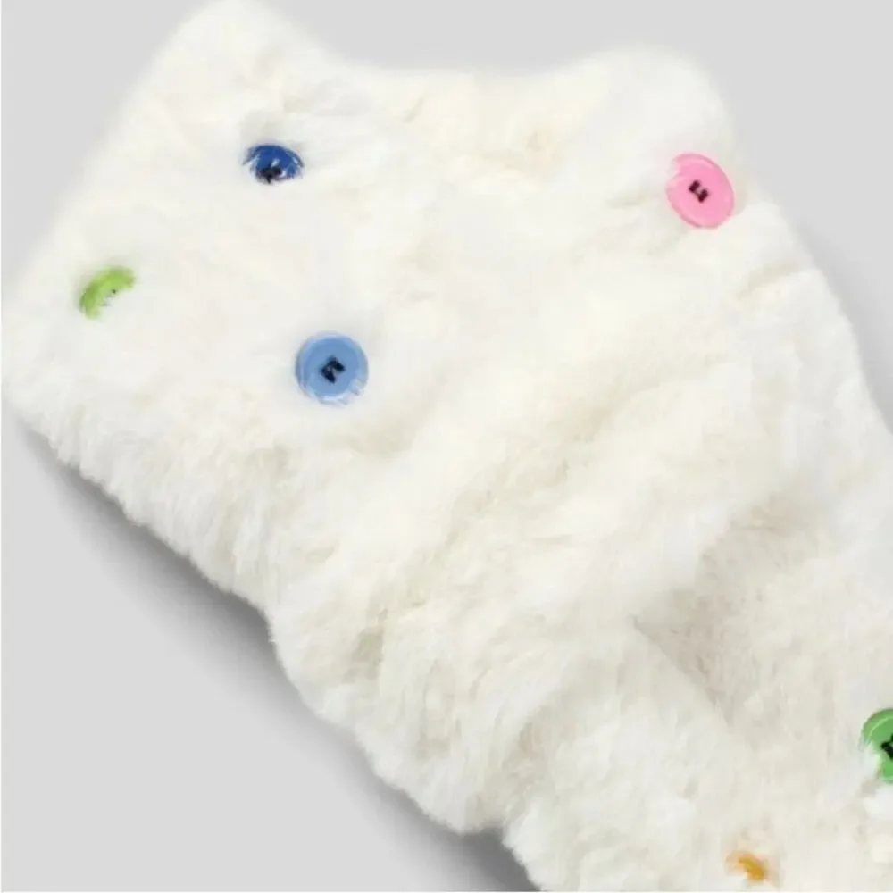 Halara White Faux Fur Decorative Button Scarf Winter One Size